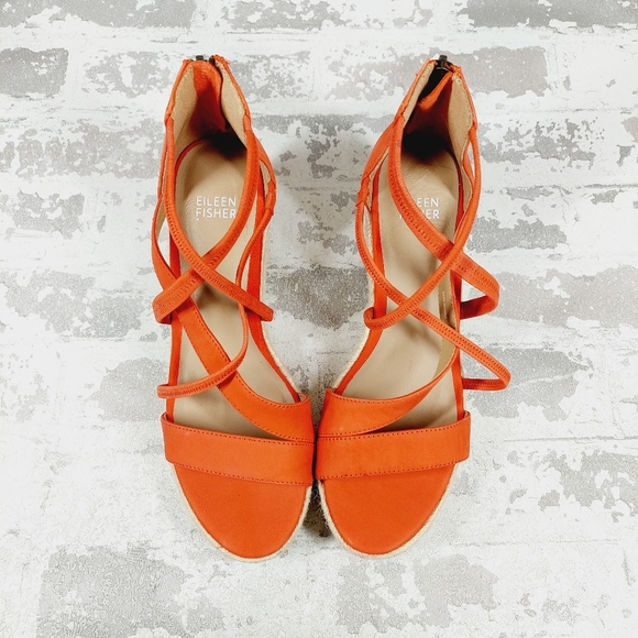 NEW Eileen Fisher Wanda Orange Leather Espadrille Sandals X95 - Picture 11 of 12
